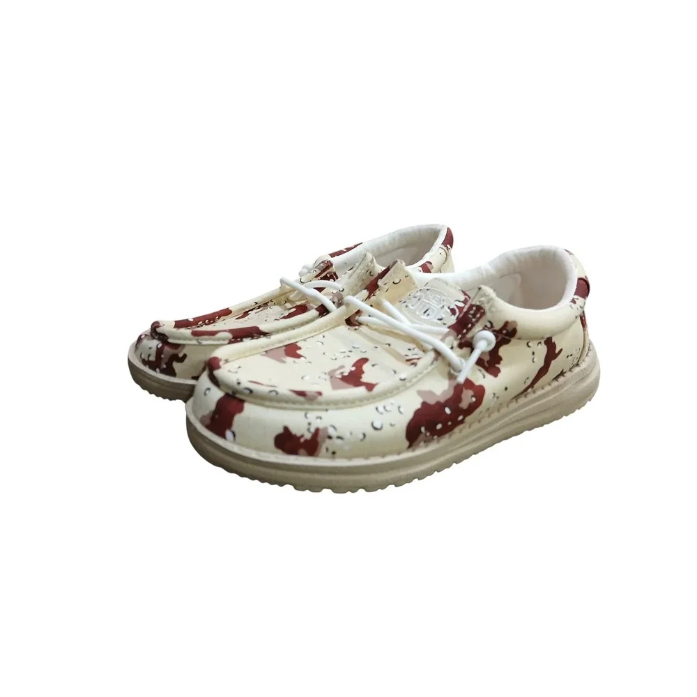 Hey Dude Wally Youth Camouflage Desert Camo Slip On Loafers Shoes Kids Y2 L3